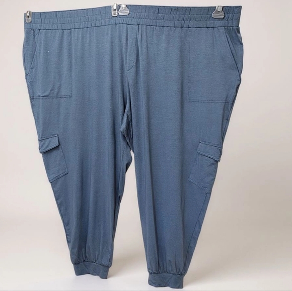 AnyBody 5X PLUS SZ Knit Smocked Waist Blue Pull On Joggers Pants - Picture 1 of 11